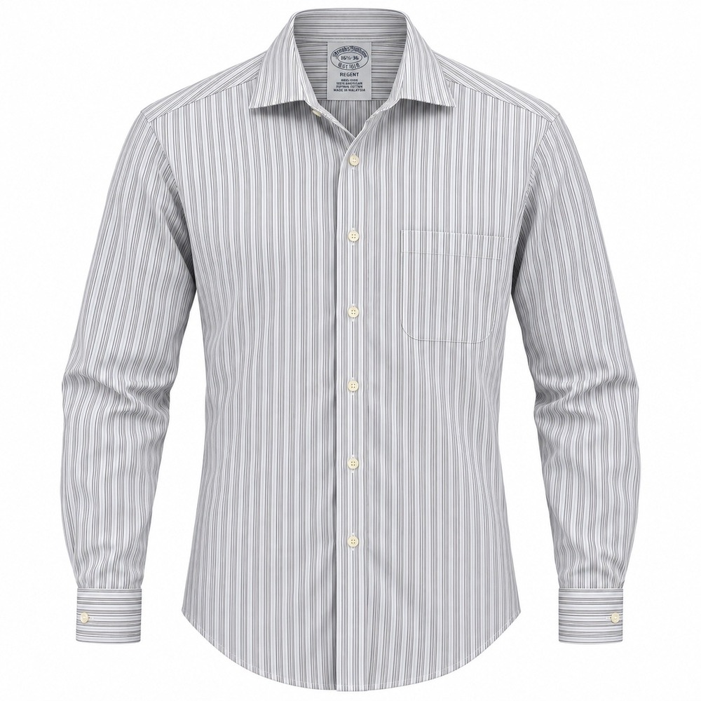 Brooks Brothers 1818 Regent Men's Large Gray Striped Button Down 16 1/2-36